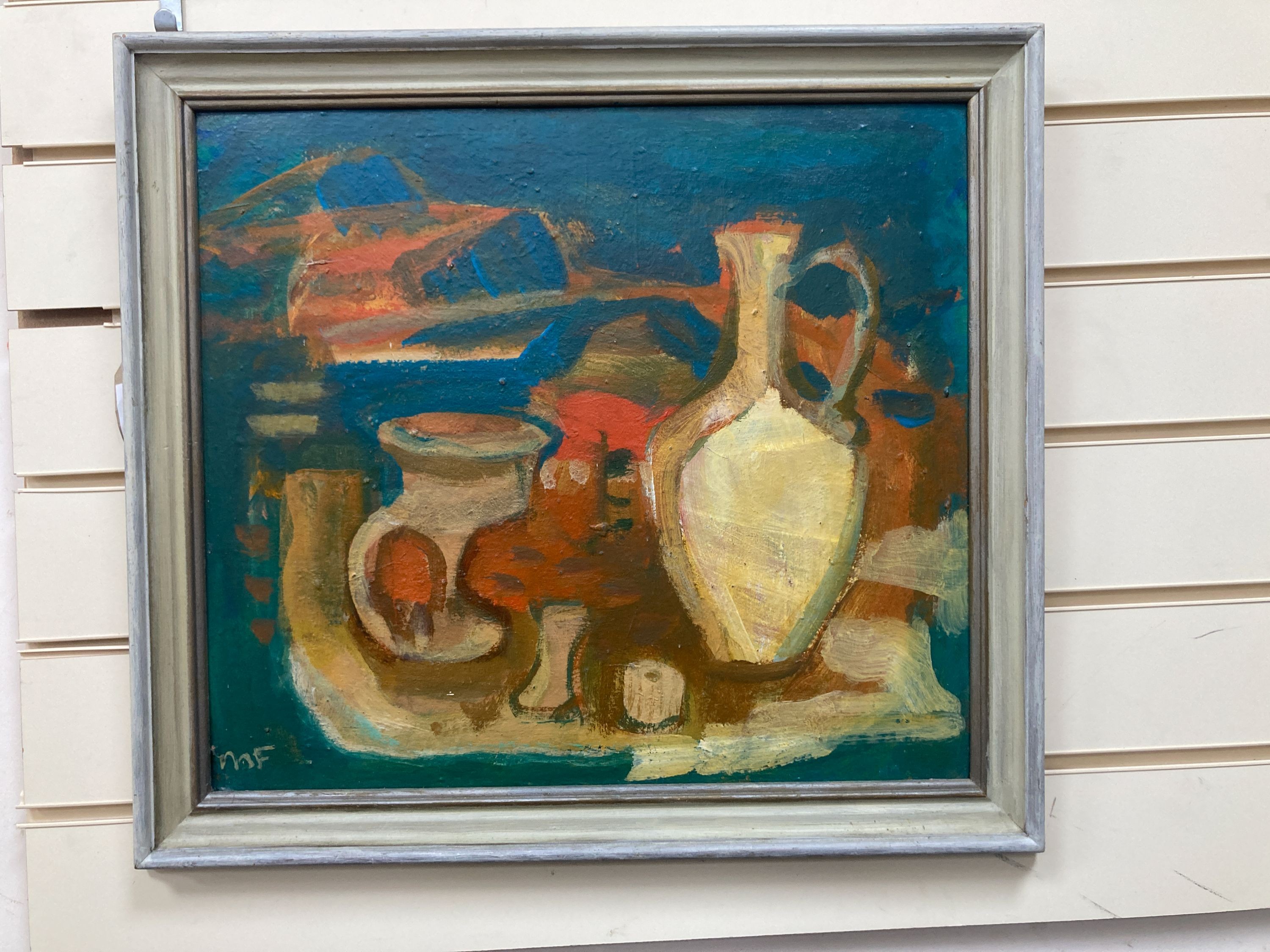 Myrta Fisher (1917-1999), oil on board, still life with jug, signed, 40 x 45cm.